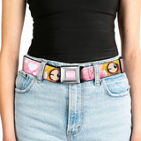 SOUTH PARK Title Logo Full Color Pink/White Seatbelt Belt - South Park PRINCESS KENNY Poses and Text Pinks/White Webbing