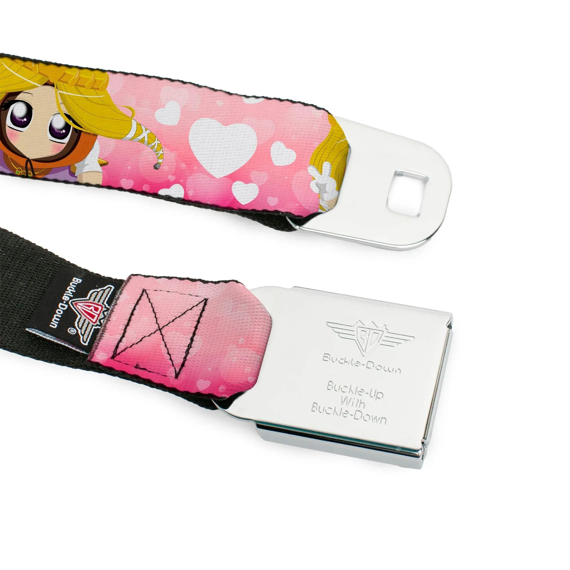 SOUTH PARK Title Logo Full Color Pink/White Seatbelt Belt - South Park PRINCESS KENNY Poses and Text Pinks/White Webbing