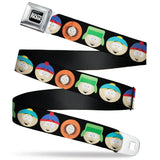 SOUTH PARK Title Logo Full Color Black/White Seatbelt Belt - South Park Boys Face Repeat Black Webbing - Buckle-Down - Flyclothing LLC
