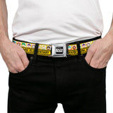 SOUTH PARK Title Logo Full Color Black/White Seatbelt Belt - SOUTH PARK ELEMENTARY School Bus Characters Pose Yellow Webbing