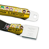 SOUTH PARK Title Logo Full Color Black/White Seatbelt Belt - SOUTH PARK ELEMENTARY School Bus Characters Pose Yellow Webbing
