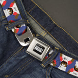 SOUTH PARK Title Logo Full Color Black/White Seatbelt Belt - South Park Chef Pose Flips Blue Webbing