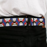 SOUTH PARK Title Logo Full Color Black/White Seatbelt Belt - South Park Chef Pose Flips Blue Webbing