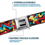 SOUTH PARK Title Logo Full Color Black/White Seatbelt Belt - South Park Cartman Camo Black/Red/Yellow/Blue Webbing