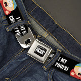SOUTH PARK Title Logo Full Color Black/White Seatbelt Belt - South Park Cartman I WANT MY CHEESY POOFS Pose Black Webbing - Buckle-Down - Flyclothing LLC