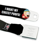 SOUTH PARK Title Logo Full Color Black/White Seatbelt Belt - South Park Cartman I WANT MY CHEESY POOFS Pose Black Webbing - Buckle-Down - Flyclothing LLC