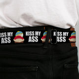 SOUTH PARK Title Logo Full Color Black/White Seatbelt Belt - South Park Cartman Pants KISS MY ASS Pose Black/White Webbing