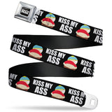 SOUTH PARK Title Logo Full Color Black/White Seatbelt Belt - South Park Cartman Pants KISS MY ASS Pose Black/White Webbing