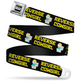 SOUTH PARK Title Logo Full Color Black/White Seatbelt Belt - South Park Butters REVERSE COWGIRL Toilet Pose Black/Yellow Webbing - Buckle-Down - Flyclothing LLC