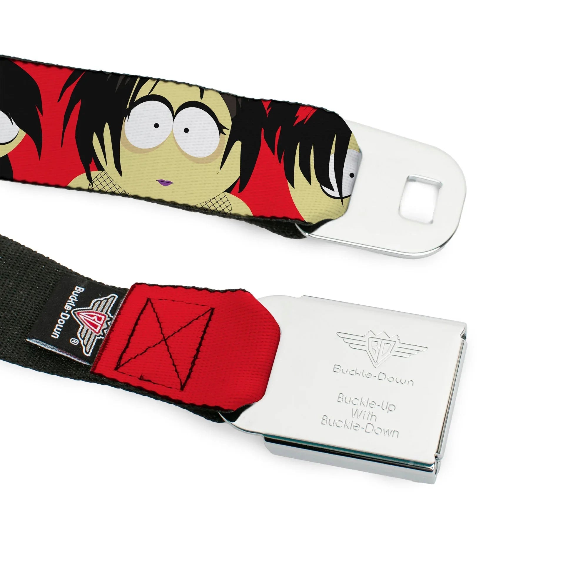 SOUTH PARK Title Logo Full Color Black/White Seatbelt Belt - South Park Goth Kids Expressions Red Webbing - Buckle-Down - Flyclothing LLC