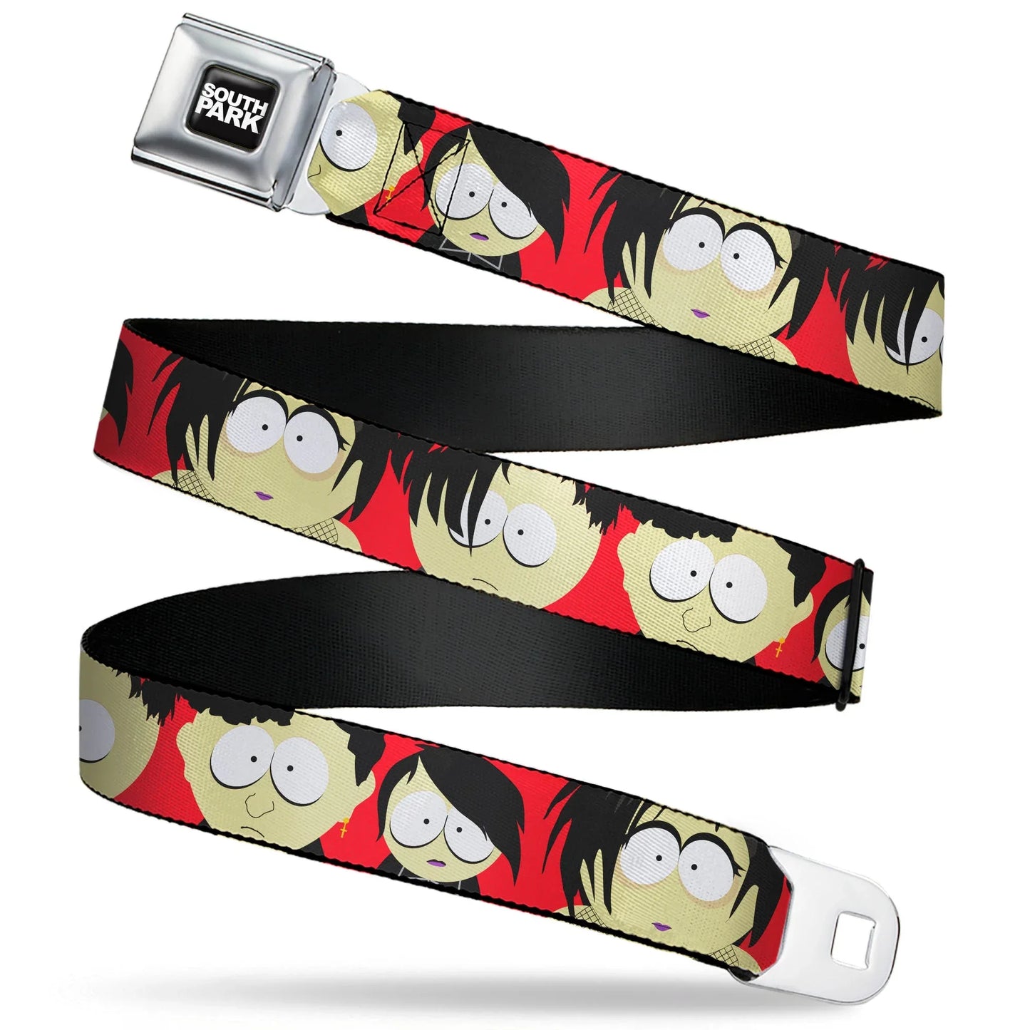 SOUTH PARK Title Logo Full Color Black/White Seatbelt Belt - South Park Goth Kids Expressions Red Webbing - Buckle-Down - Flyclothing LLC