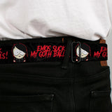 SOUTH PARK Title Logo Full Color Black/White Seatbelt Belt - South Park Goth Firkle EMOS SUCKS MY GOTH BALLS! Black/Gray/Red Webbing - Buckle-Down - Flyclothing LLC