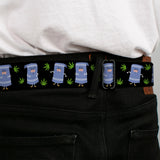SOUTH PARK Title Logo Full Color Black/White Seatbelt Belt - South Park Towlie and Scattered Pot Leaves Black Webbing