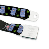 SOUTH PARK Title Logo Full Color Black/White Seatbelt Belt - South Park Towlie and Scattered Pot Leaves Black Webbing