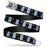 SOUTH PARK Title Logo Full Color Black/White Seatbelt Belt - South Park Towlie and Scattered Pot Leaves Black Webbing