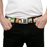 SOUTH PARK Title Logo Full Color Black/Yellow Seatbelt Belt - South Park School Kids Faces Stacked Webbing - Buckle-Down - Flyclothing LLC