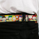 SOUTH PARK Title Logo Full Color Black/Yellow Seatbelt Belt - South Park School Kids Faces Stacked Webbing - Buckle-Down - Flyclothing LLC