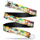 SOUTH PARK Title Logo Full Color Black/Yellow Seatbelt Belt - South Park School Kids Faces Stacked Webbing - Buckle-Down - Flyclothing LLC