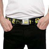 Sponge Bob Face CLOSE-UP Full Color Seatbelt Belt - SpongeBob Pose Flip/Camo Gray/Black Webbing - Buckle-Down - Flyclothing LLC
