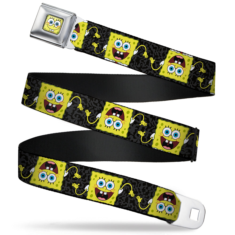 Sponge Bob Face CLOSE-UP Full Color Seatbelt Belt - SpongeBob Pose Flip/Camo Gray/Black Webbing - Buckle-Down - Flyclothing LLC