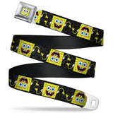 Sponge Bob Face CLOSE-UP Full Color Seatbelt Belt - SpongeBob Pose Flip/Camo Gray/Black Webbing - Buckle-Down - Flyclothing LLC