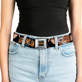 GREMLINS 1984 Title Logo Full Color Black/Blue/Orange Seatbelt Belt - GREMLINS 1984 Gizmo Face Close-Up Black Webbing