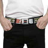 GREMLINS Title Logo Full Color Black/White/Red Seatbelt Belt - Gremlins GIZMO Text and Pose Blocks White/Multi Color Webbing