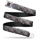 GREMLINS Title Logo Full Color Black/White/Red Seatbelt Belt - Gremlins Gizmo Pose and Rules Collage Gray Webbing