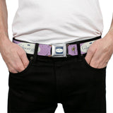 GILMORE GIRLS Title Logo Full Color Blue/White Seatbelt Belt - GILMORE GIRLS Title Logo and Flower Petals Lavender/White/Blue Webbing