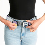 GILMORE GIRLS Title Logo Full Color Blue/White Seatbelt Belt - GILMORE GIRLS Title Logo and Flower Petals Lavender/White/Blue Webbing