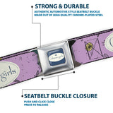 GILMORE GIRLS Title Logo Full Color Blue/White Seatbelt Belt - GILMORE GIRLS Title Logo and Flower Petals Lavender/White/Blue Webbing