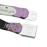 GILMORE GIRLS Title Logo Full Color Blue/White Seatbelt Belt - GILMORE GIRLS Title Logo and Flower Petals Lavender/White/Blue Webbing