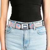 GILMORE GIRLS Title Logo Full Color Blue/White Seatbelt Belt - GILMORE GIRLS Title Logo and Dragon Flies Scattered Pink/White/Blues Webbing