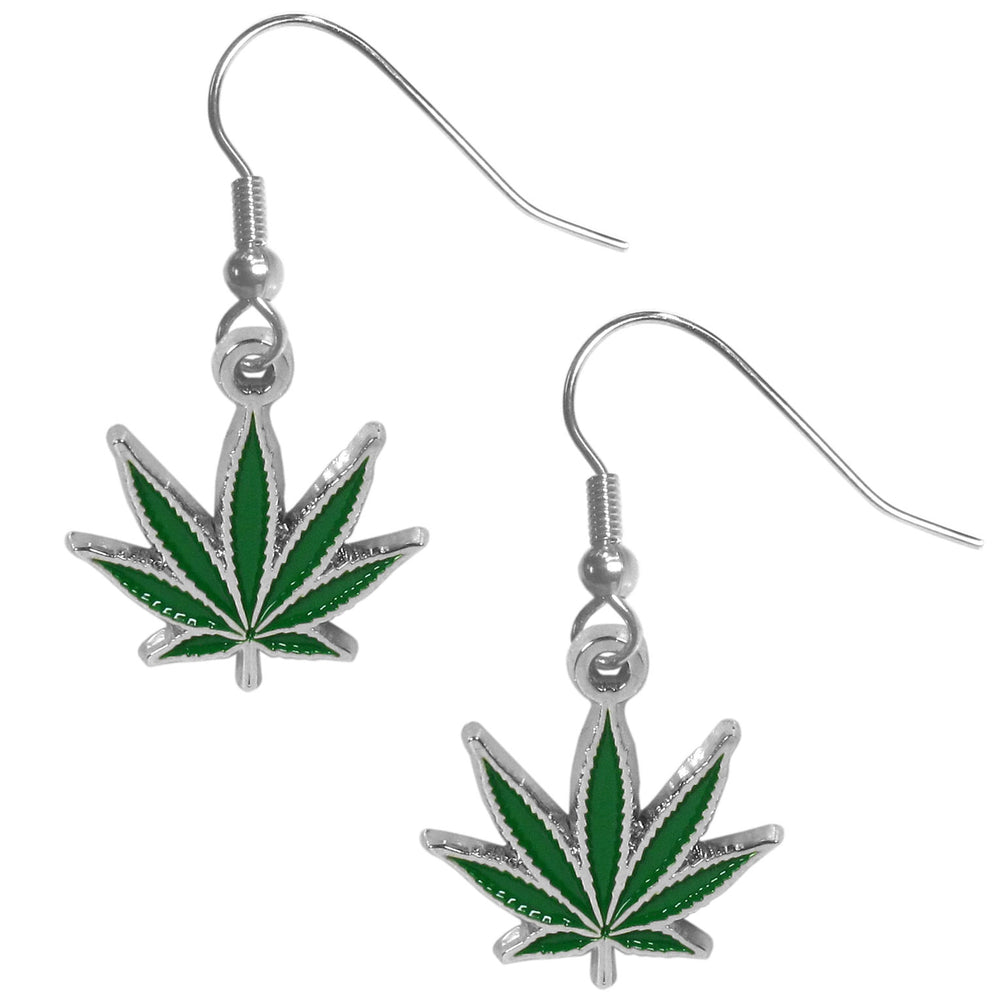 Pot Leaf Chrome Dangle Earrings