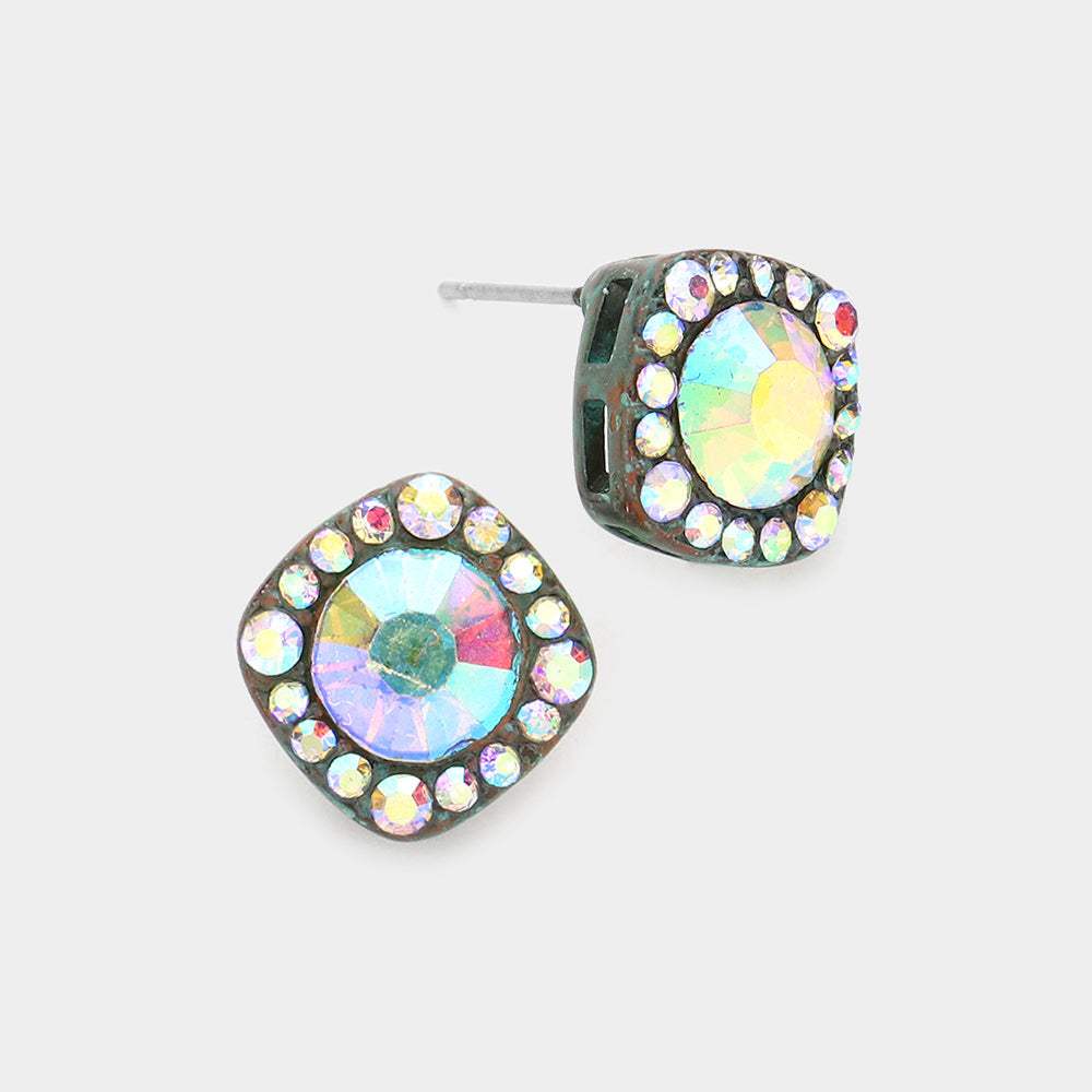 Round Stone Accented Stud Evening Earrings - Madeline Love - Flyclothing LLC