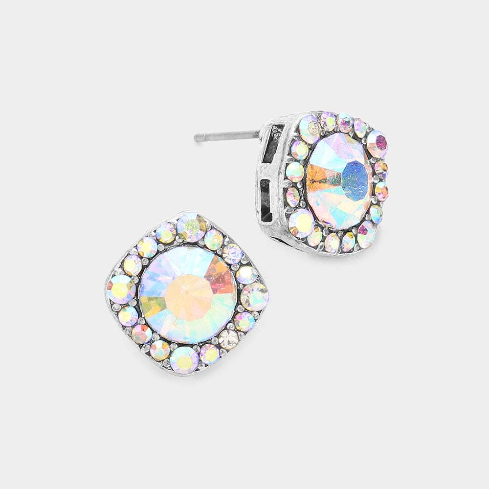 Round Stone Accented Stud Evening Earrings - Madeline Love - Flyclothing LLC