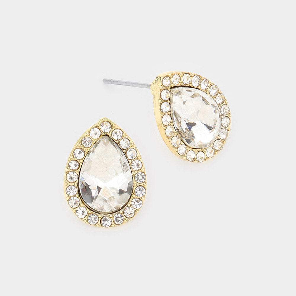 Teardrop Stone Evening Stud Earrings - Madeline Love - Flyclothing LLC