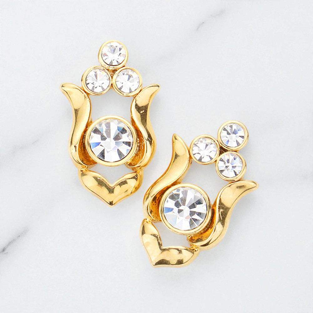 Stone Embellished Metal Stud Earrings - Madeline Love - Flyclothing LLC