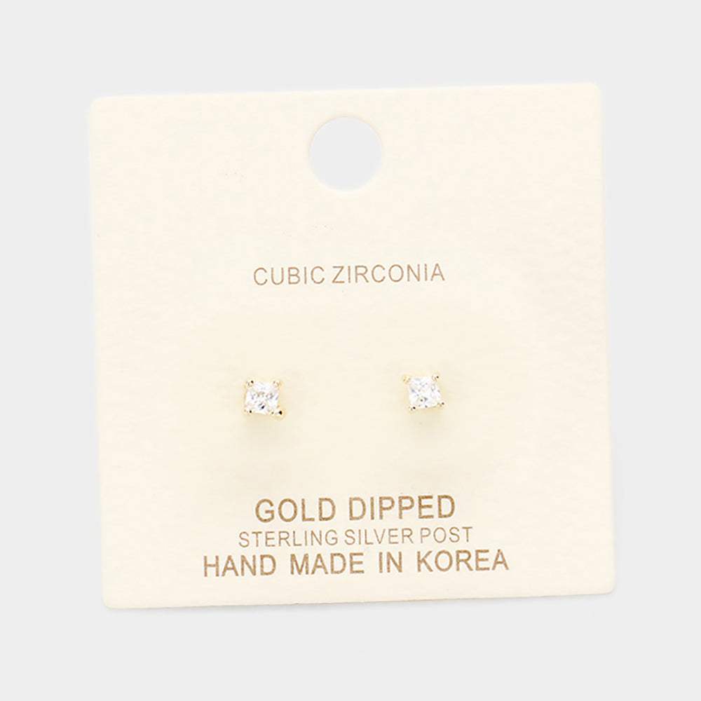 Gold Dipped 3mm Cubic Zirconia Square Stud Earrings - Madeline Love - Flyclothing LLC