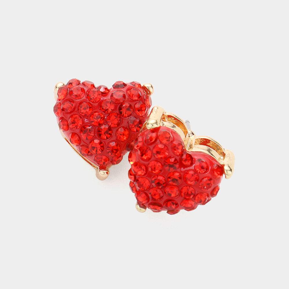 Stone Embellished Heart Stud Earrings - Madeline Love - Flyclothing LLC