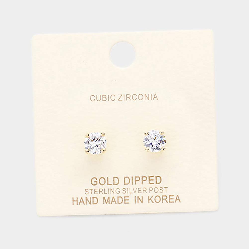 Gold Dipped 6mm Cubic Zirconia Round Stud Earrings - Madeline Love - Flyclothing LLC