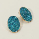 Rhinestone Embellished Oval Stud Earrings - Madeline Love - Flyclothing LLC