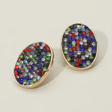 Rhinestone Embellished Oval Stud Earrings - Madeline Love - Flyclothing LLC