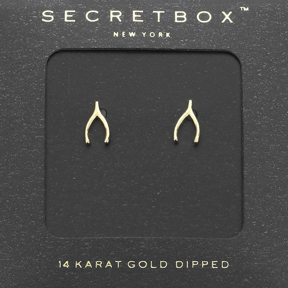 Secret Box_14K Gold Dipped Wishbone Stud Earrings - Madeline Love - Flyclothing LLC
