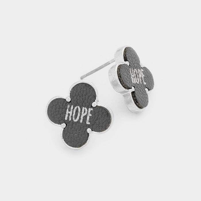 "Hope" Leather Quatrefoil Clover Stud Earring - Madeline Love - Flyclothing LLC