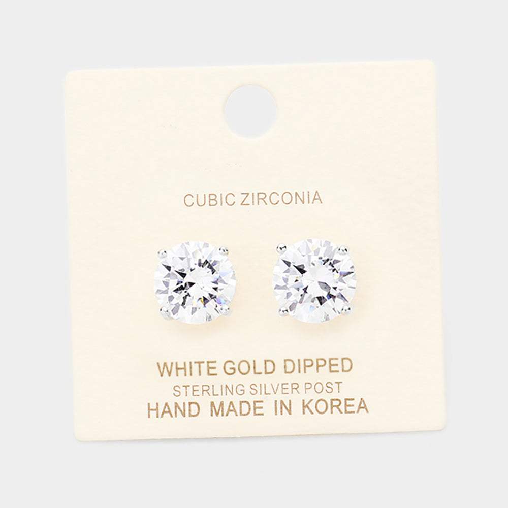 White Gold Dipped 11mm Cubic Zirconia Round Stud Earrings - Madeline Love - Flyclothing LLC