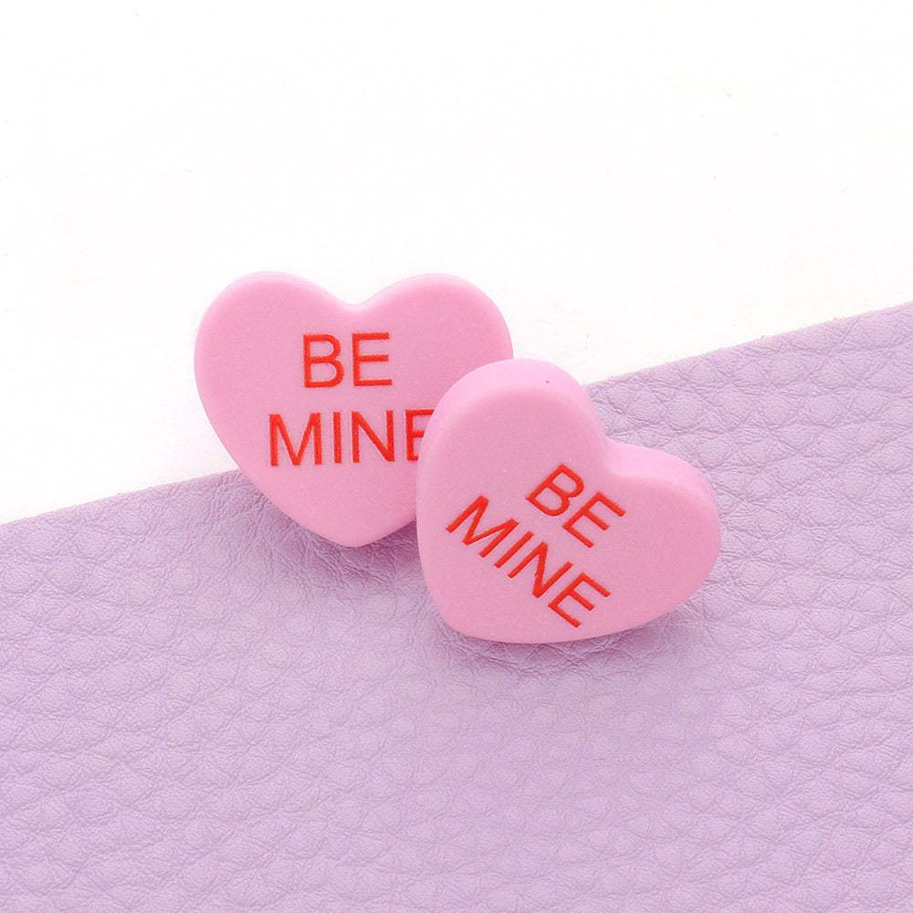 BE MINE Message Heart Stud Earrings - Madeline Love - Flyclothing LLC