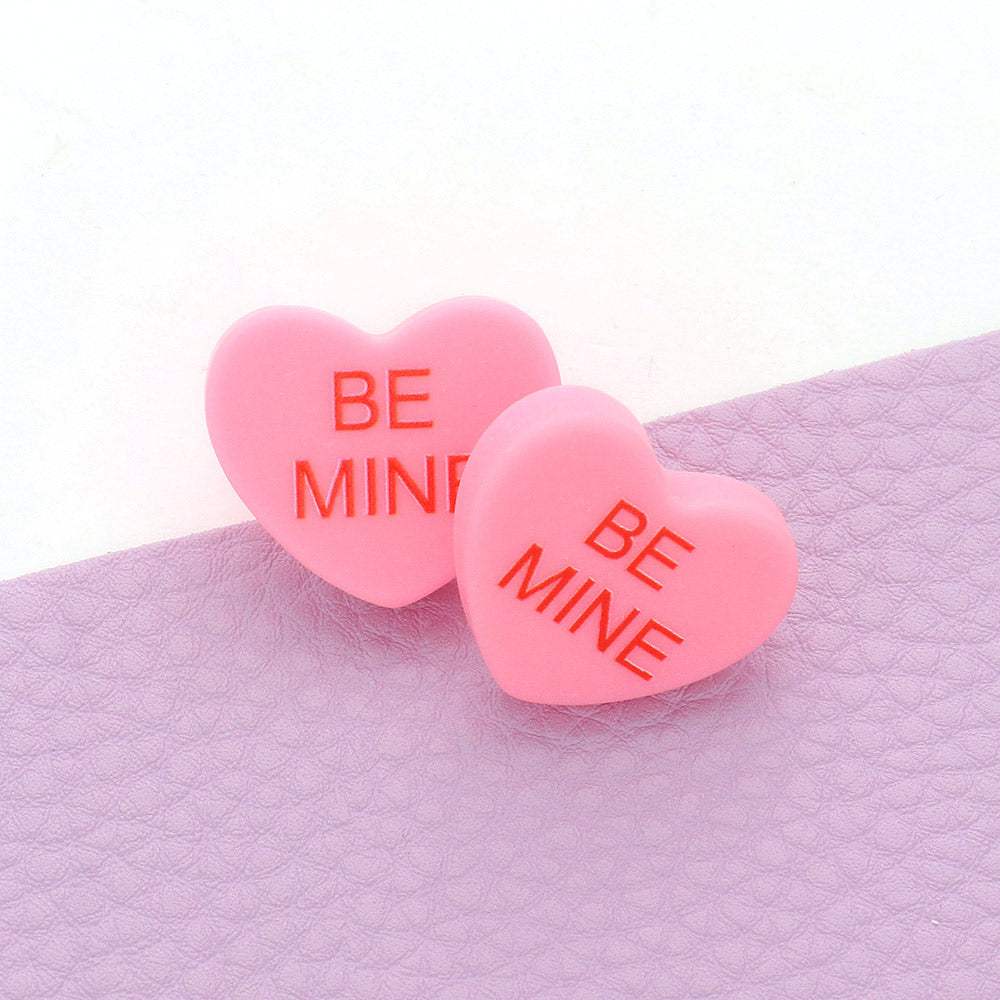 BE MINE Message Heart Stud Earrings - Madeline Love - Flyclothing LLC