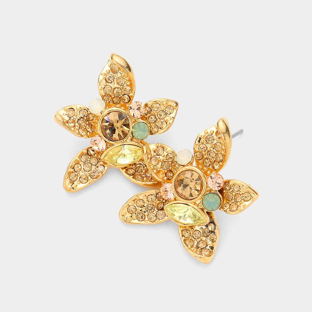 Crystal Pave Flower Stud Earrings - Madeline Love - Flyclothing LLC
