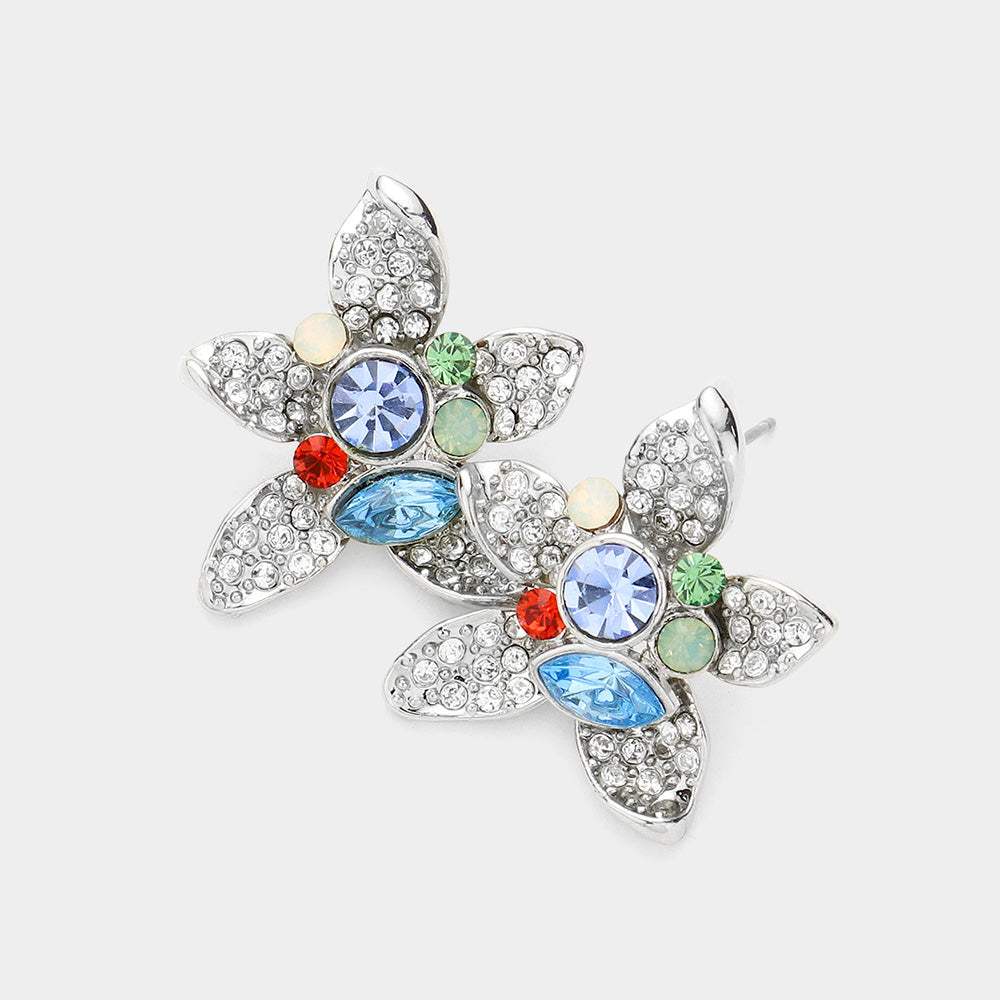 Crystal Pave Flower Stud Earrings - Madeline Love - Flyclothing LLC